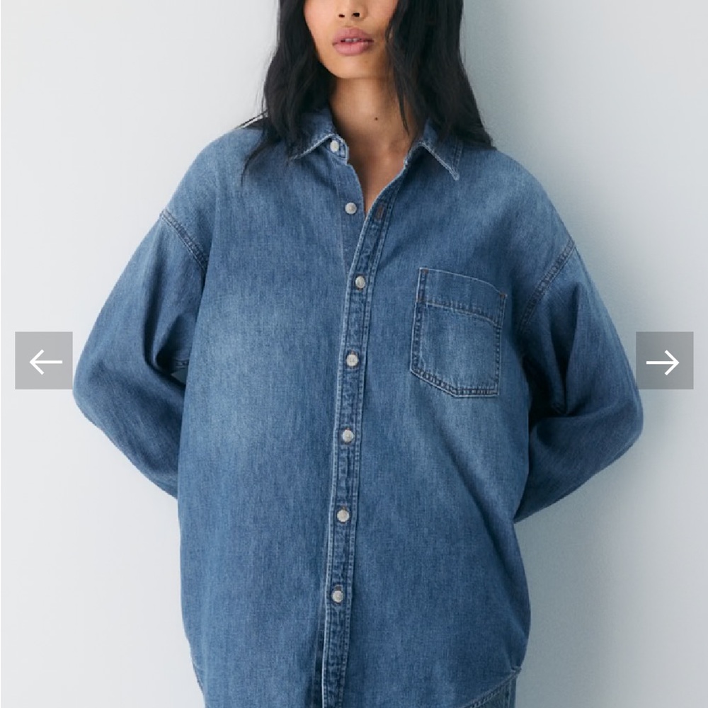 Aritzia Relaxed Denim Button-Down Shirt - Blue